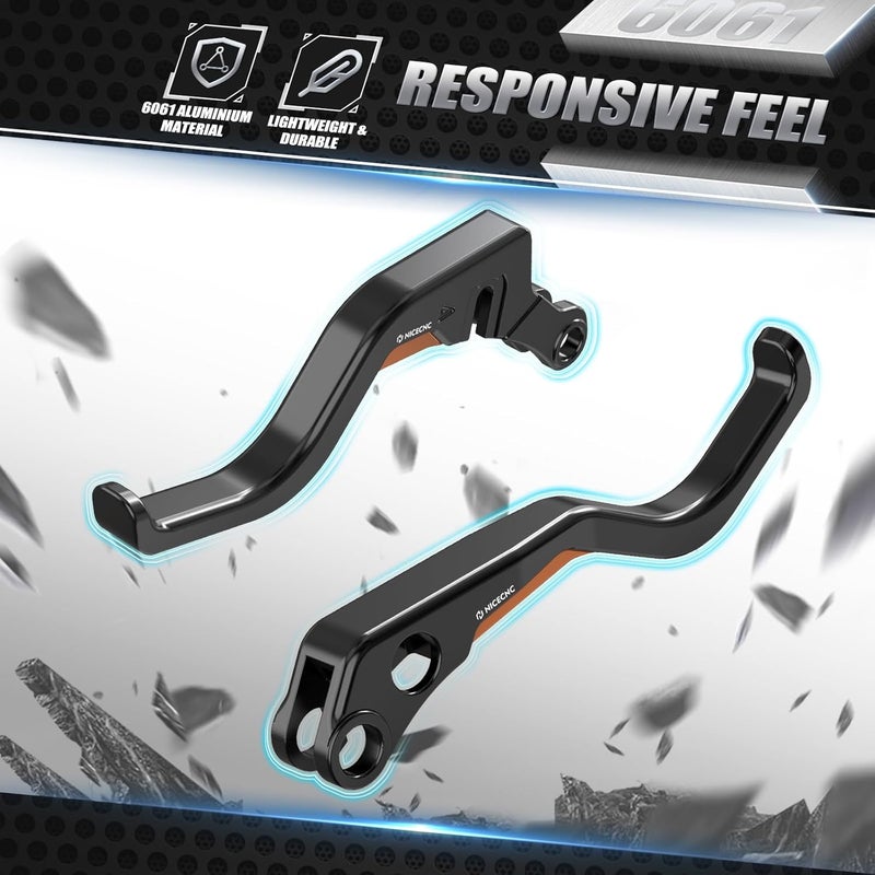 NICECNC Orange 2-Finger Short Brake Clutch Levers Compatible with Harley Sportster S, Replacement for 36700281/41700626A - Image 3